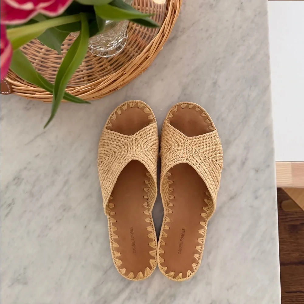 Carrie Forbes Raffia Slide Sandals in Natural Beige - Women's Casual Slip-On - Picture 1 of 7